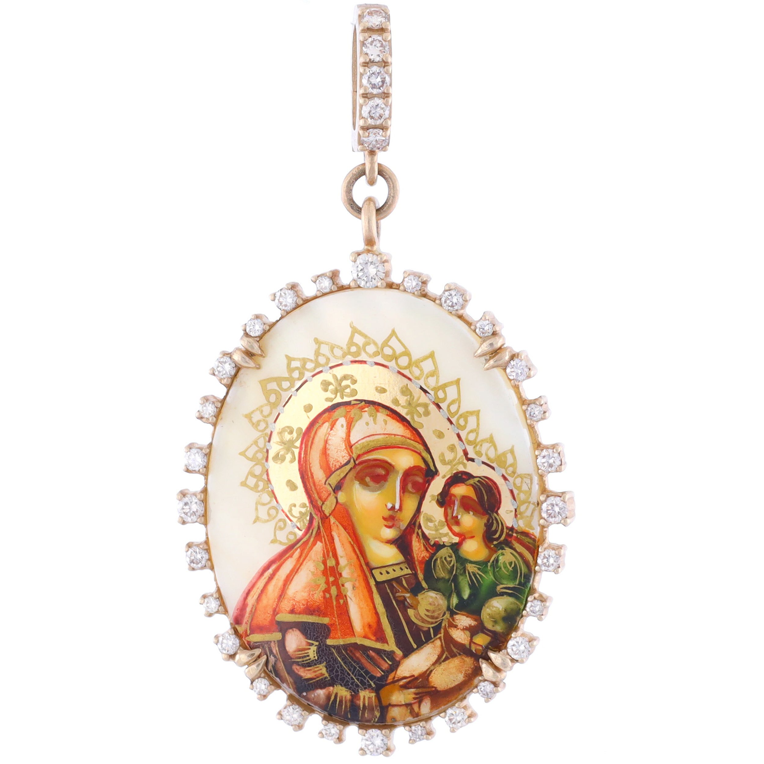 Antique Hand Painted Mary with Child Mother of Pearl Pendant Charm |  Cynthia Ann Jewels