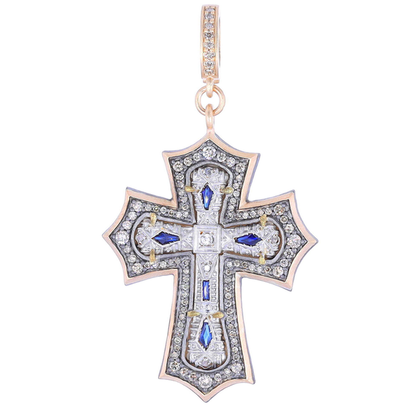 Closeup photo of Antique Diamond/Sapphire Cross Pendant