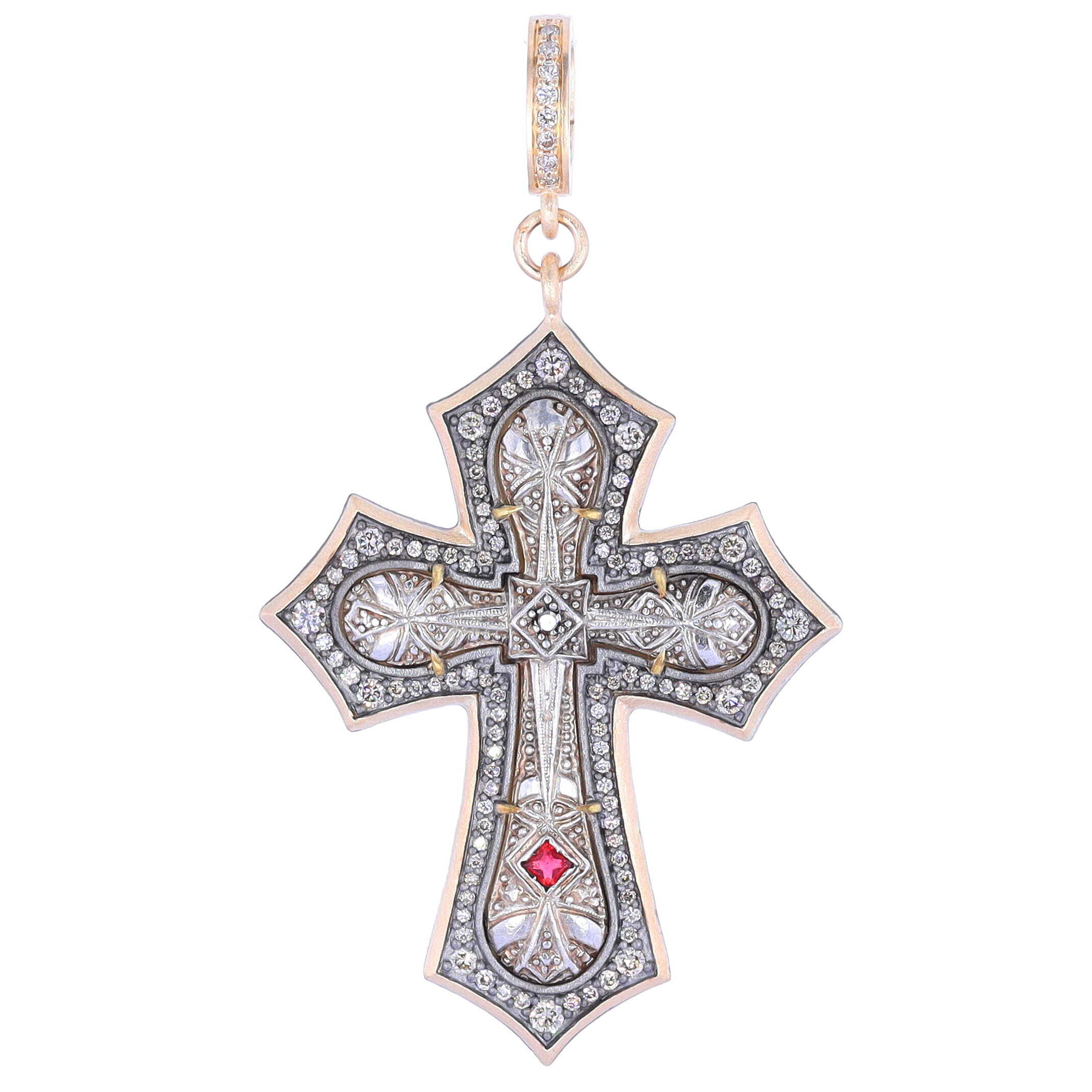 Antique Art Deco Platinum, Diamond & Ruby Cross Pendant