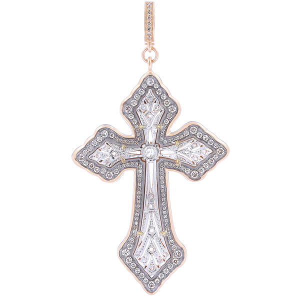 Closeup photo of Vintage Art Deco Platinum Cross w/ Rose Cut Diamonds