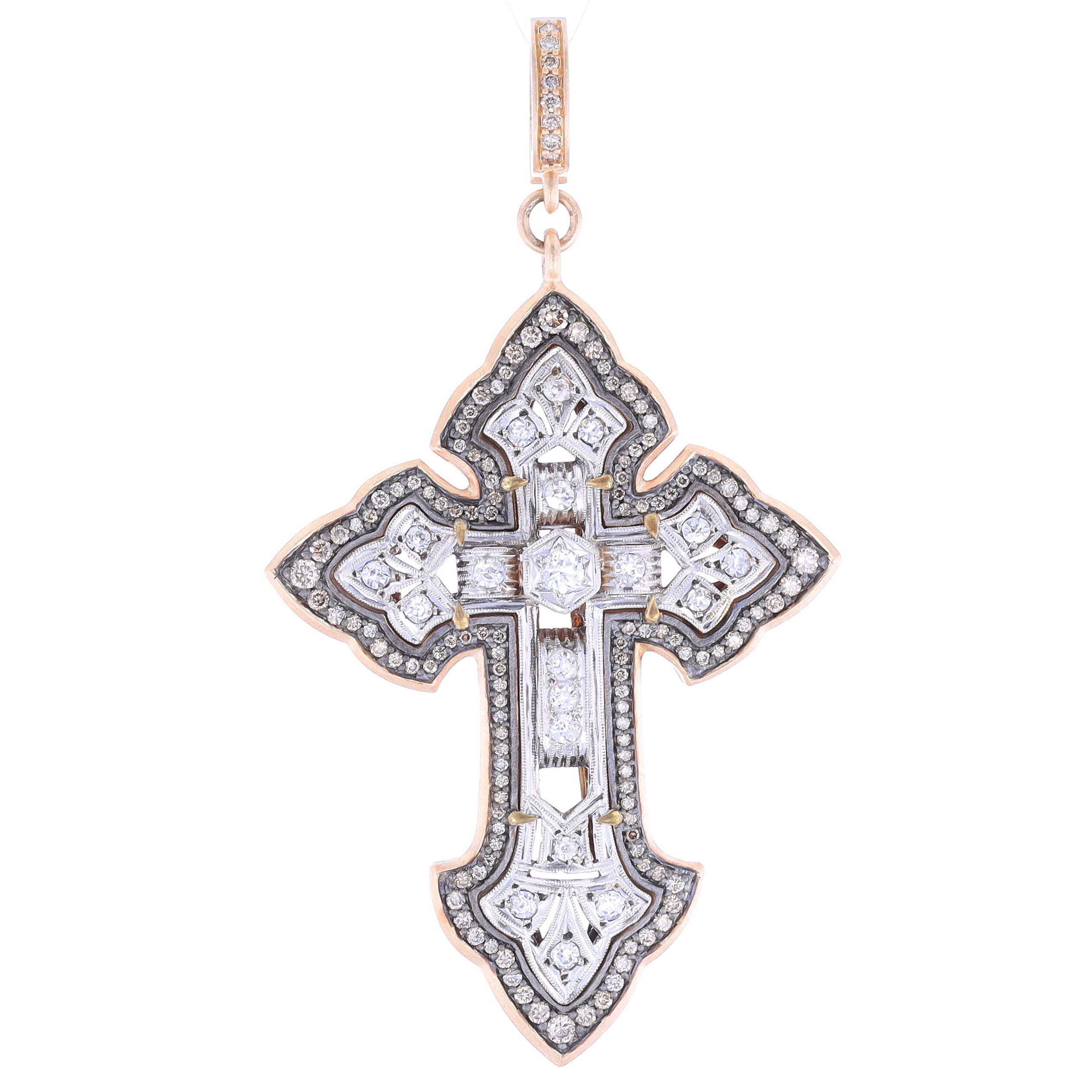 Antique Art Deco Platinum Cross Pendant w/ Mine Cut Diamonds