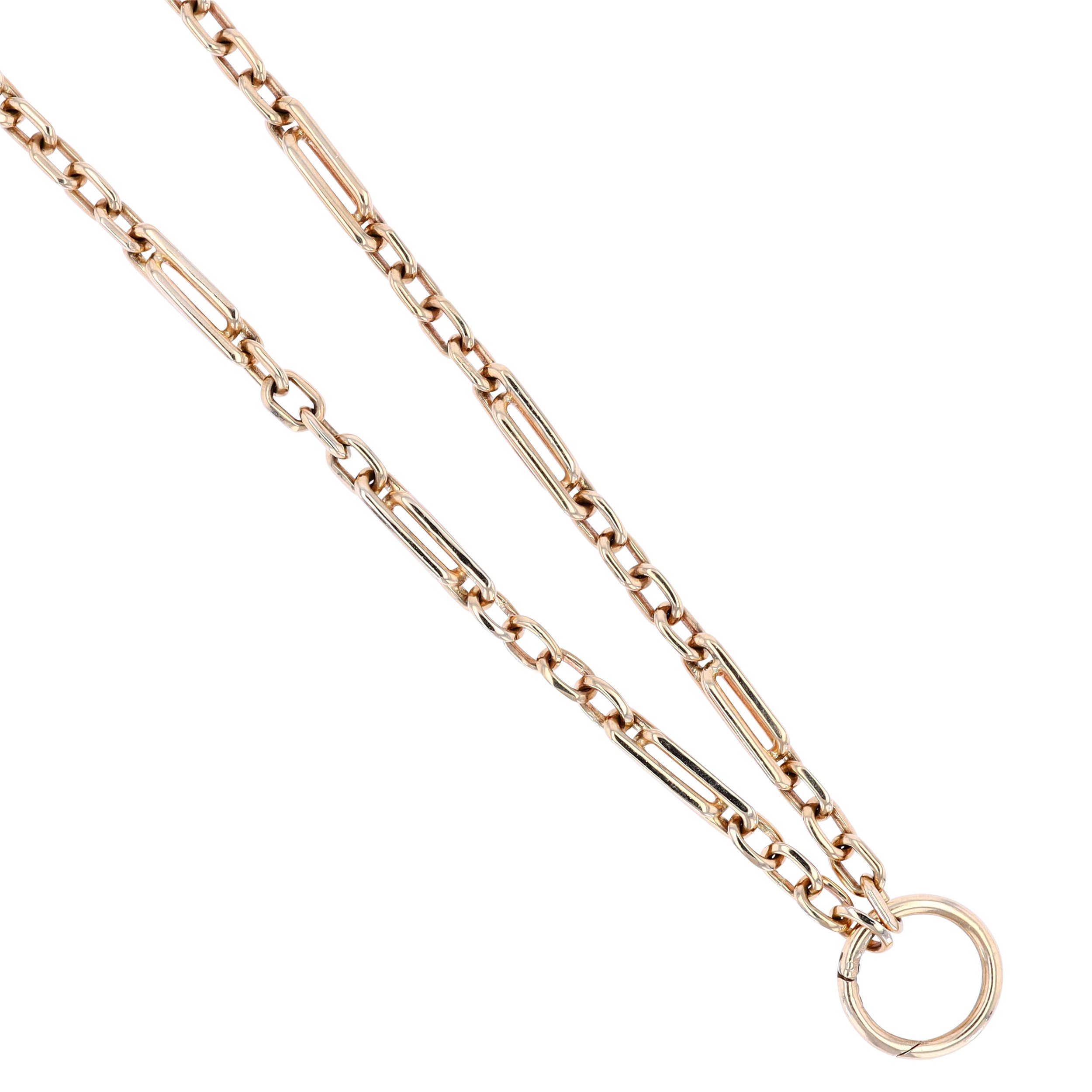14k Vintage Look Watch Fob Chain with Openable Circle Bale