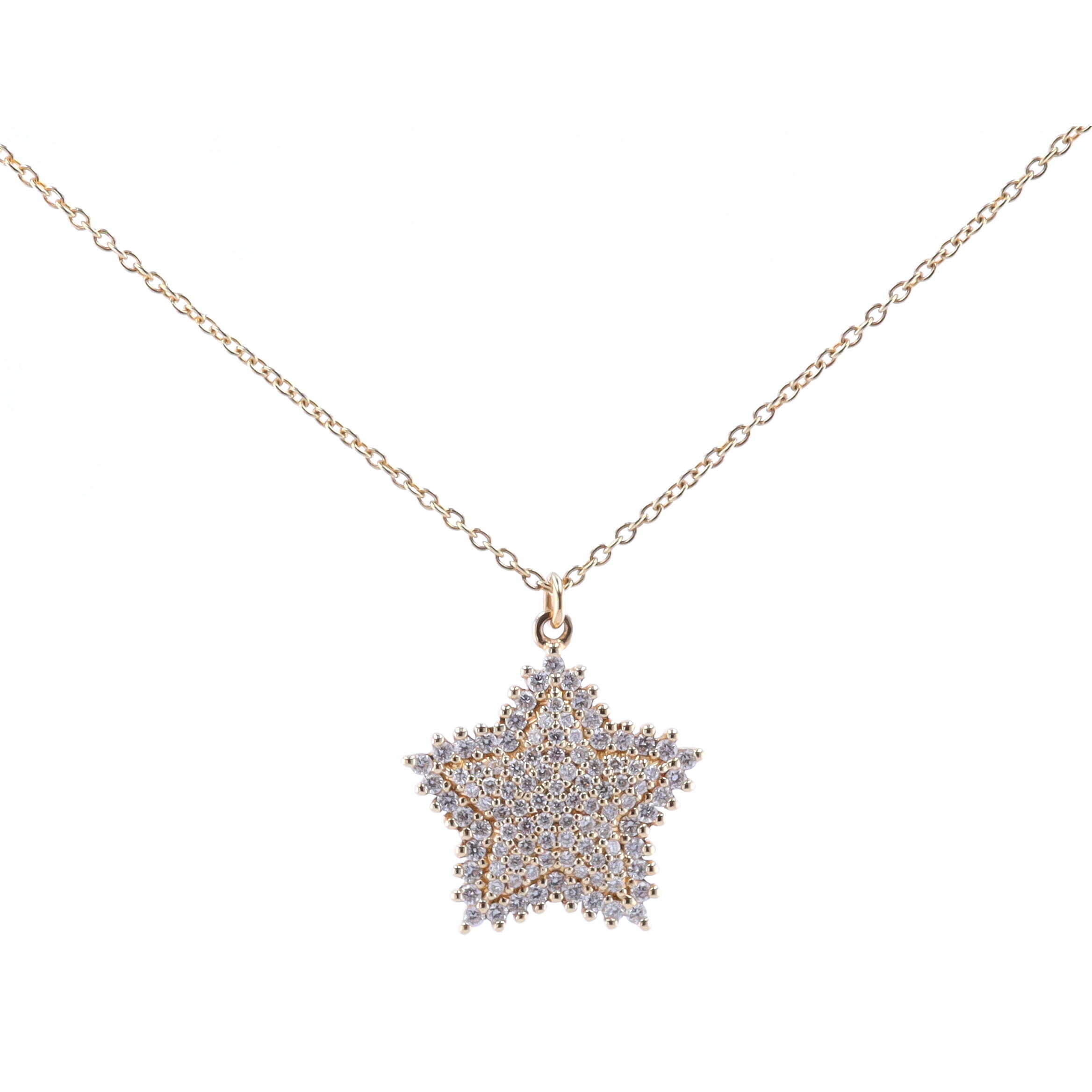 17" 14k Yellow Gold Delicate Pave Star Pendant Necklace