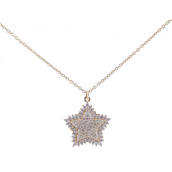 Closeup photo of 17" 14k Yellow Gold Delicate Pave Star Pendant Necklace