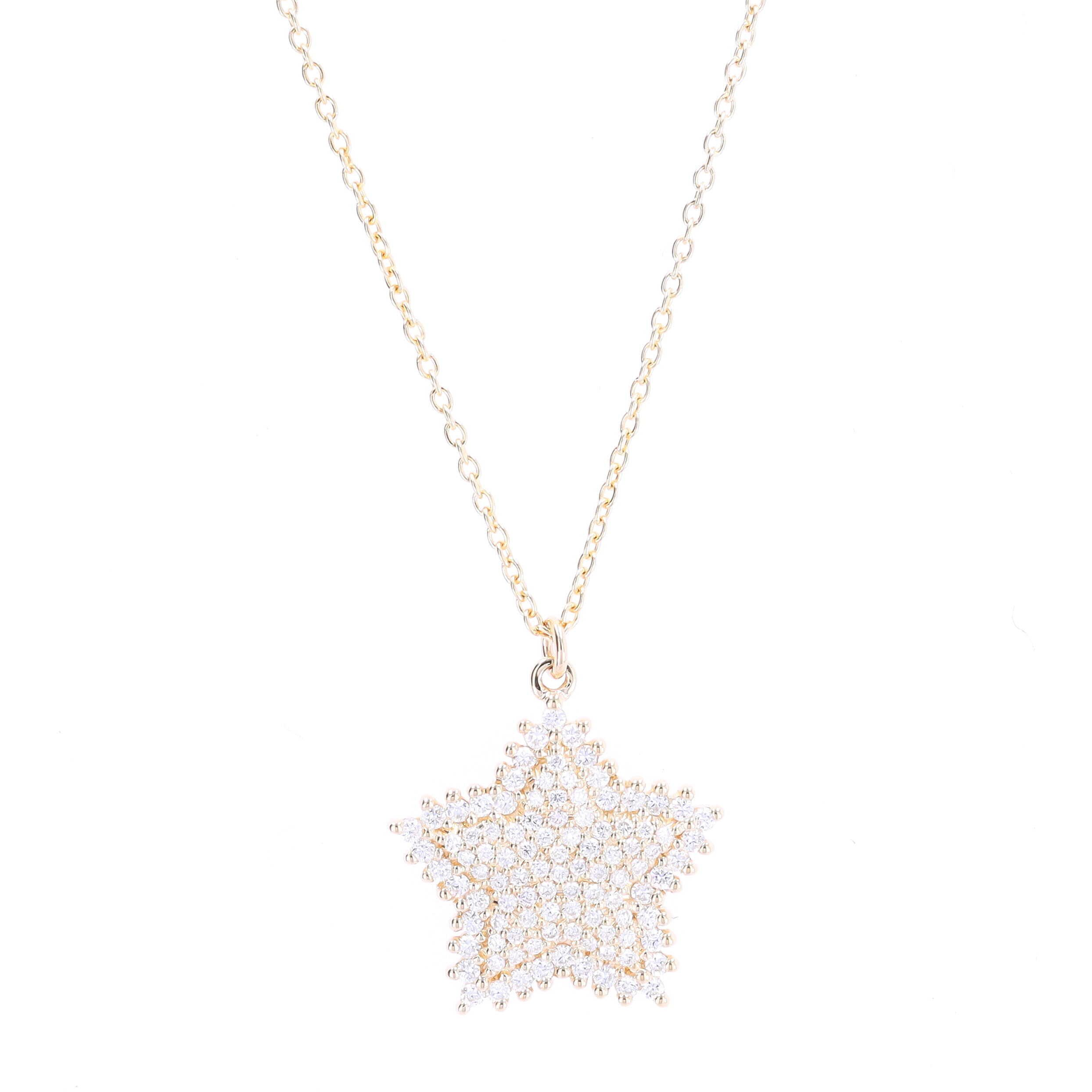 17" 14k Yellow Gold Delicate Pave Star Pendant Necklace