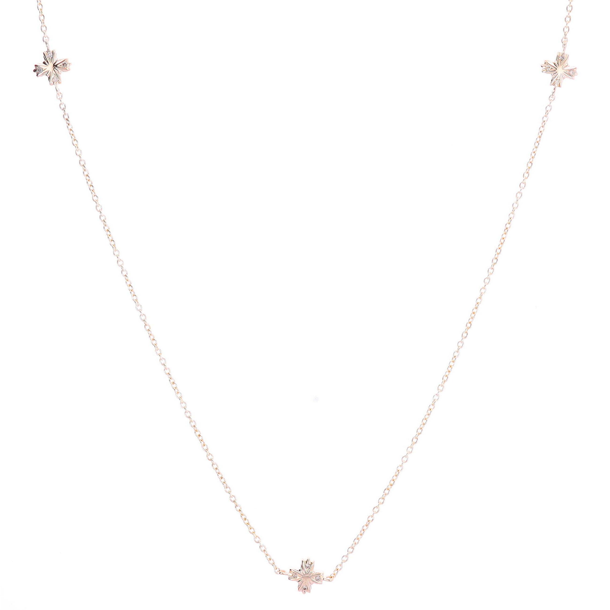 14k Yellow Gold Delicate 30-32" Maltese Cross Station Chain Layering Necklace with Diamond Details