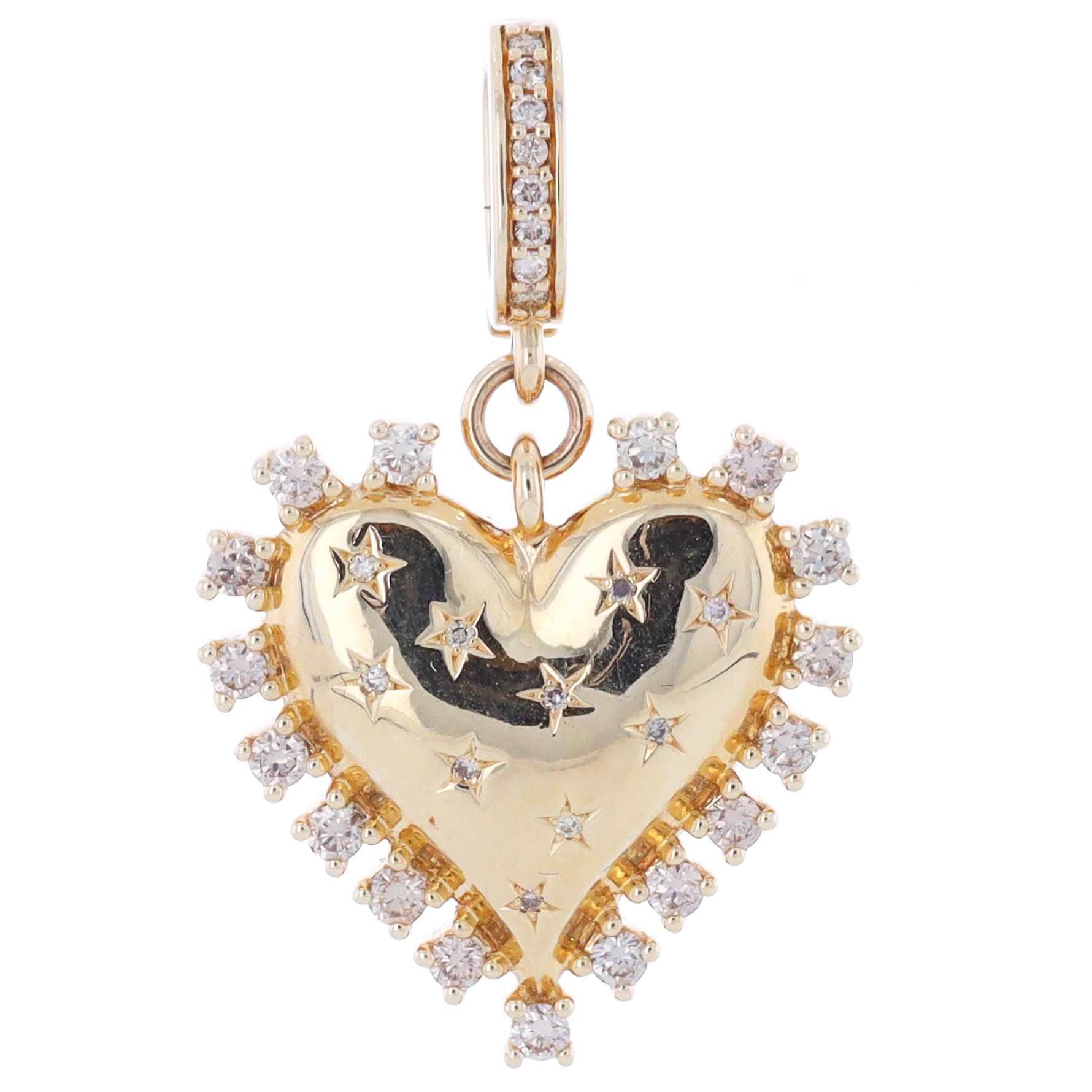 14K Yellow Gold Heart with Star Details and Diamond Bezel