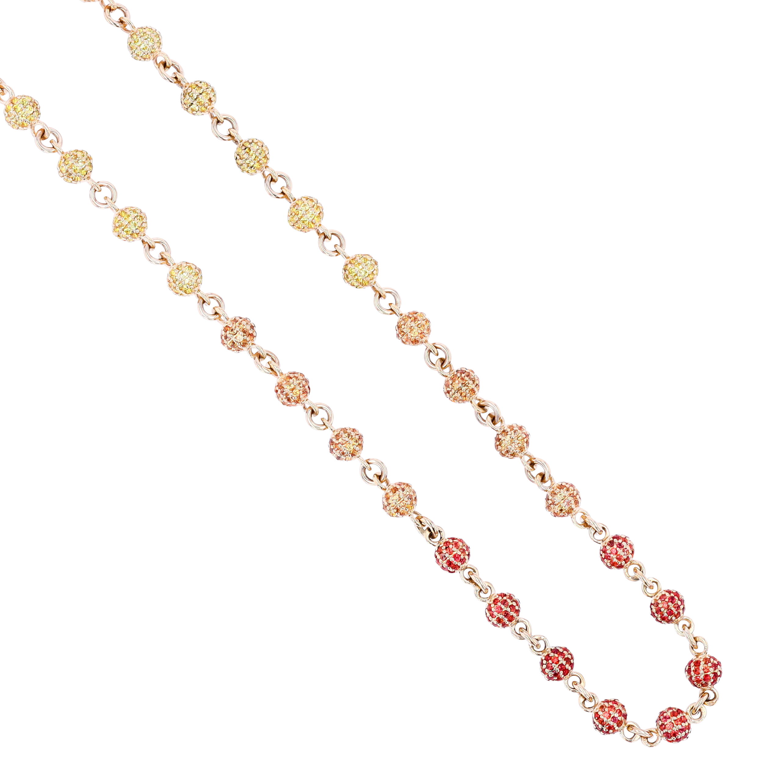 17.50" Gradient Orange/Yellow Sapphire & Diamond Sphere Necklace