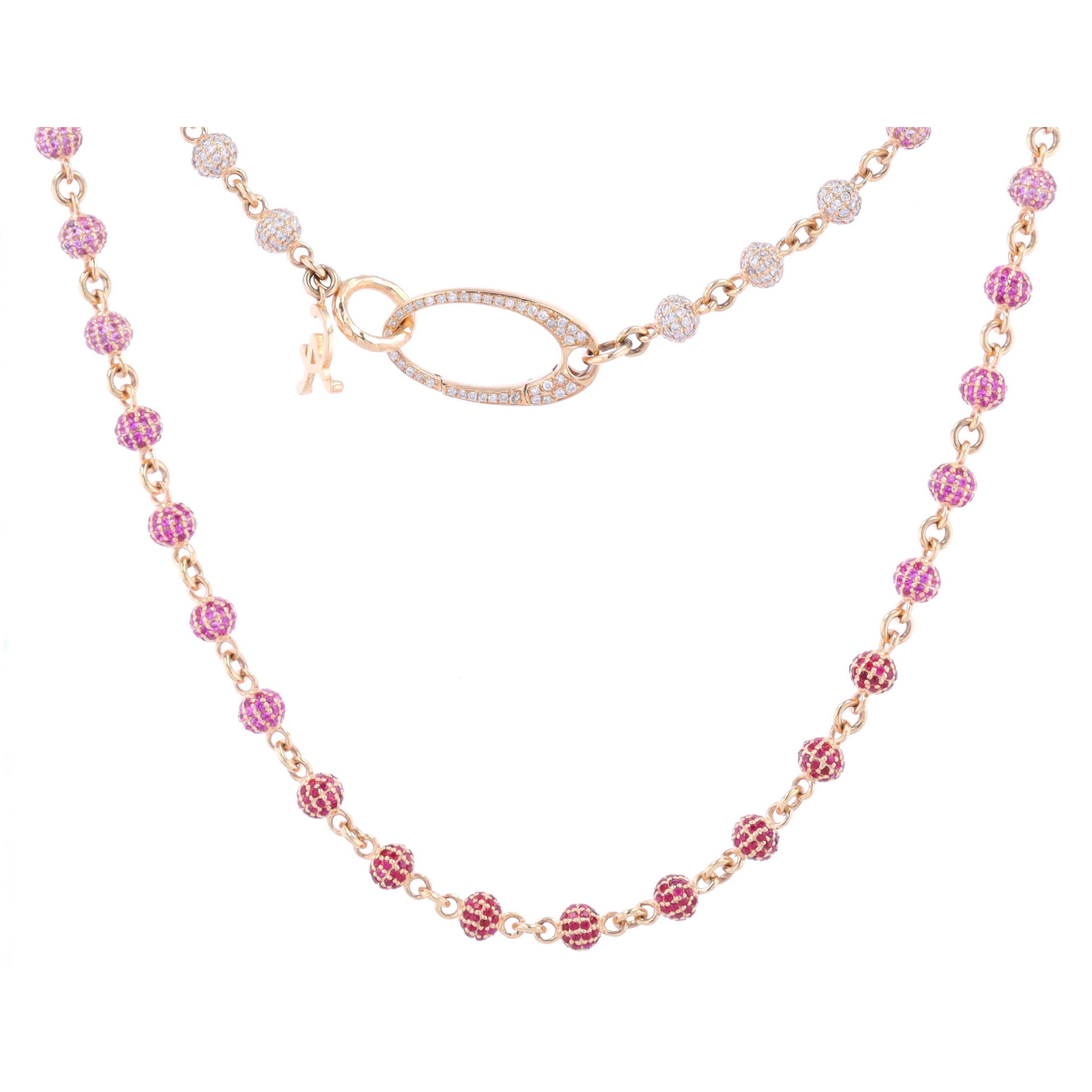 16" Gradient Pink Sapphire & Diamond Sphere Necklace