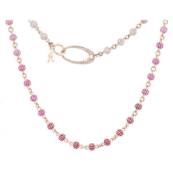 Closeup photo of 16" Gradient Pink Sapphire & Diamond Sphere Necklace