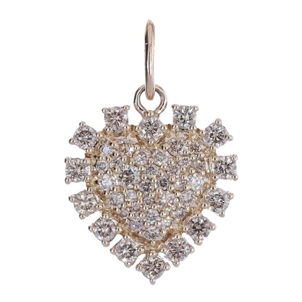 Closeup photo of 14k Yellow Gold Pave Diamond Heart Classic Charm Pendant with 4 Prong Set Diamond Accents on Edges