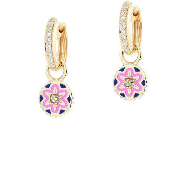 Closeup photo of Flower Pink & Blue Enamel with Diamond Earring Charms