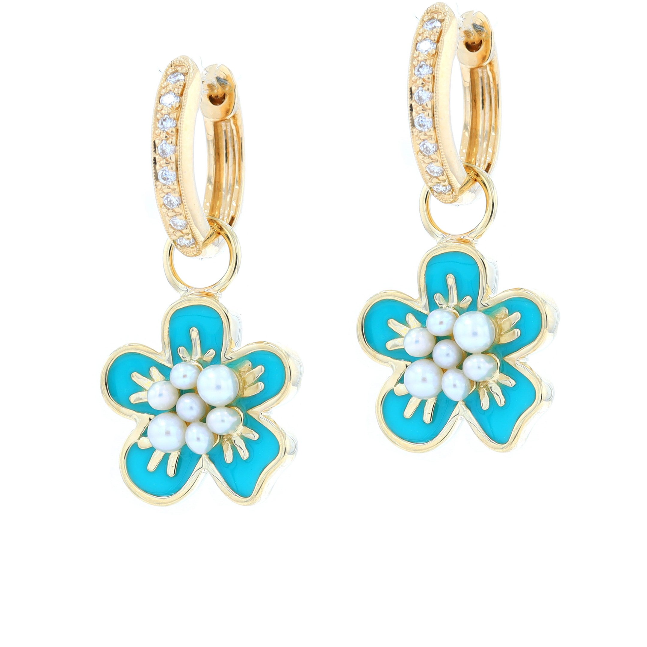 Turquoise Enamel & Pearl Flower Earring Charms