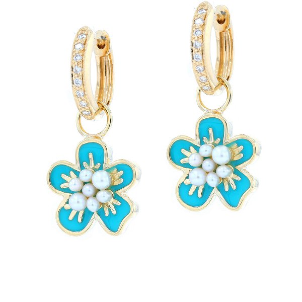 Closeup photo of Turquoise Enamel & Pearl Flower Earring Charms