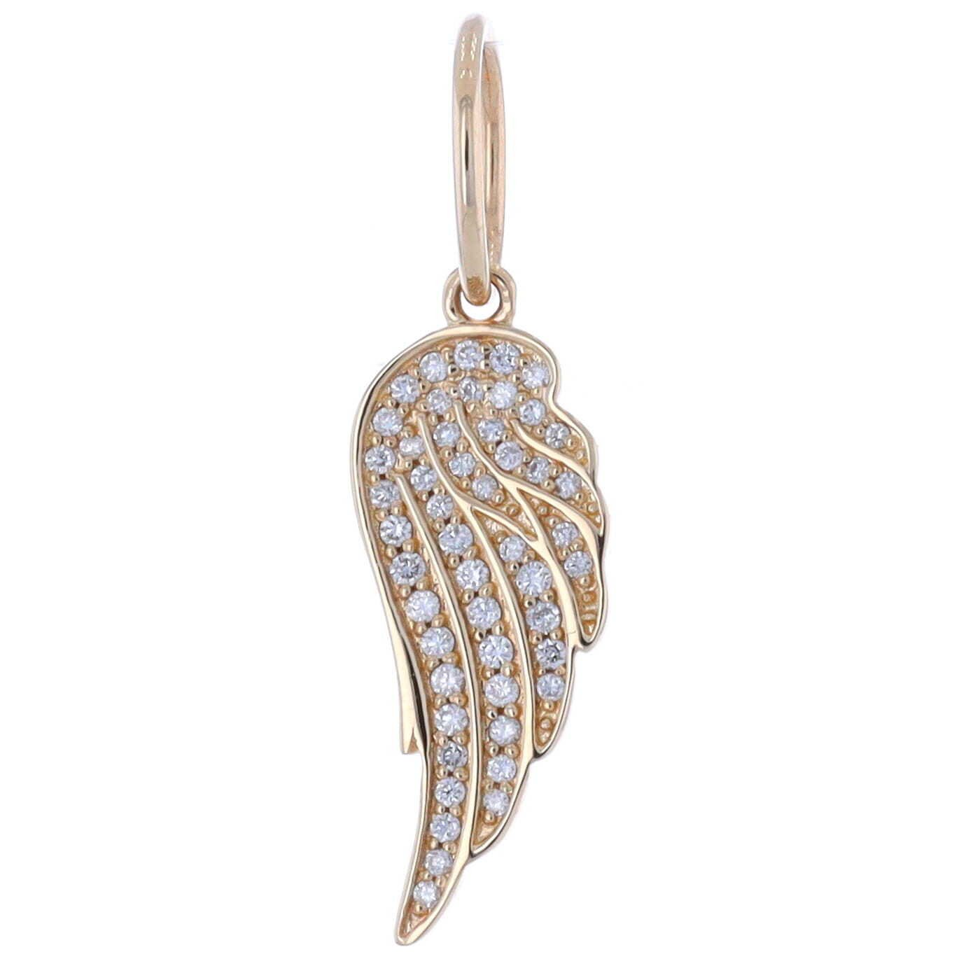 14k Yellow Gold and Diamond Small Angel Wing Pendant Charm