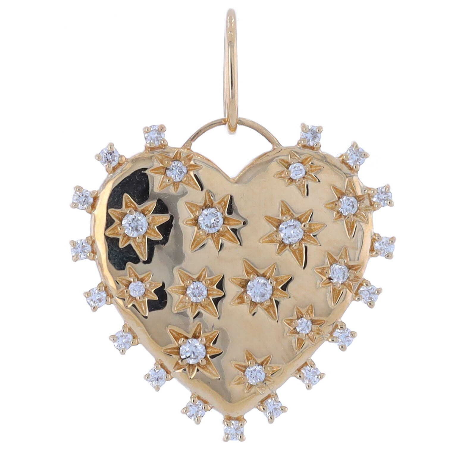 14k Yellow Gold Heart Shaped Pendant Charm with Diamond Star Details