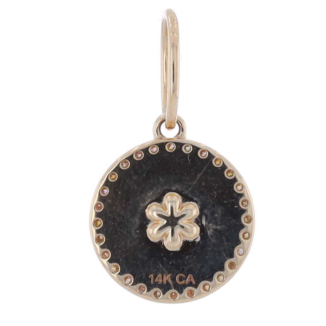 14K Yellow Gold Forest Green Enamel Disk Pendant Charm with Diamond Pave Star