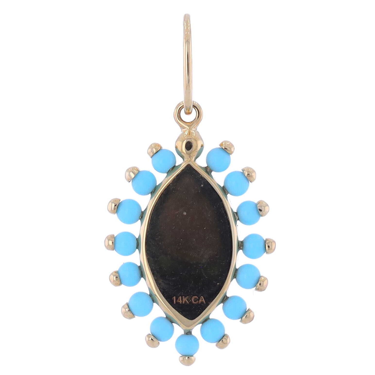 Vertical Turquoise Evil Eye Pendant With Blue Sapphire