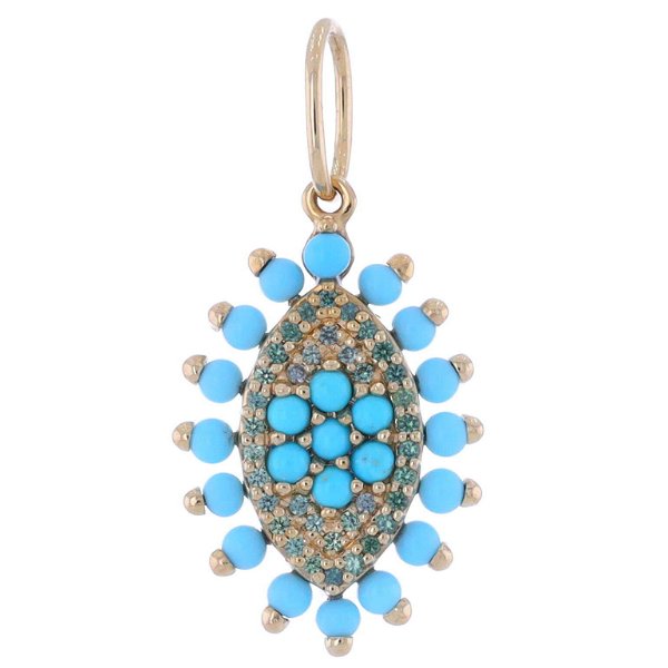 Closeup photo of Vertical Turquoise Evil Eye Pendant With Peridot