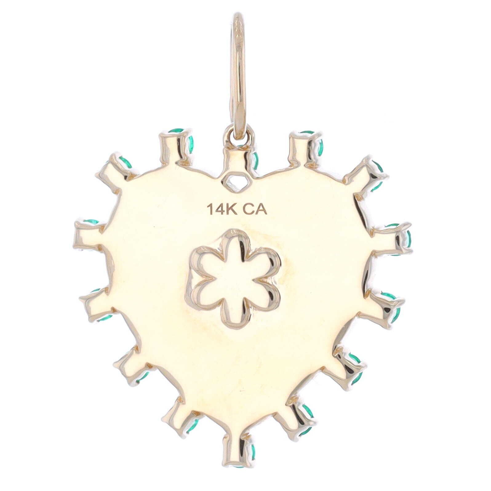 14k Yellow Gold Pave Diamond Heart Charm Pendant with an Emerald Bezel