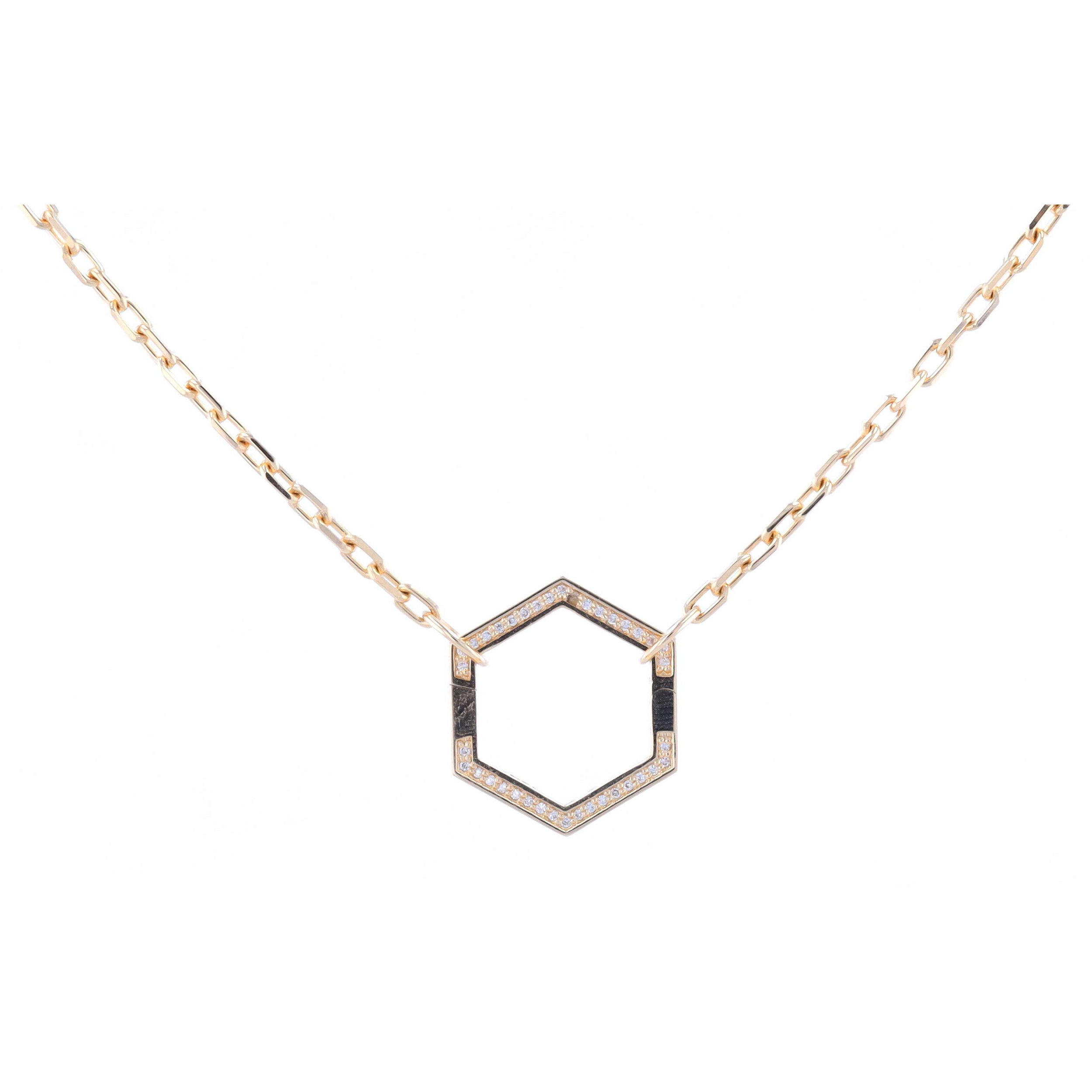 18" 14k Yellow Gold Long Box Chain With Hexagon Openable Bale with Diamonds