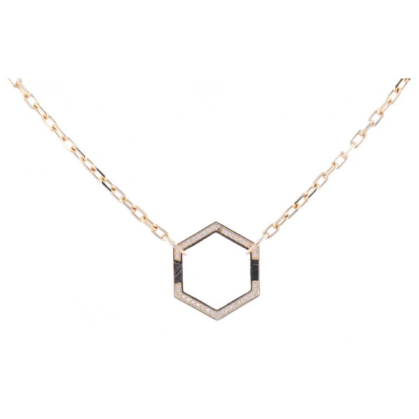 Closeup photo of 18" 14k Yellow Gold Long Box Chain With Hexagon Openable Bale with Diamonds