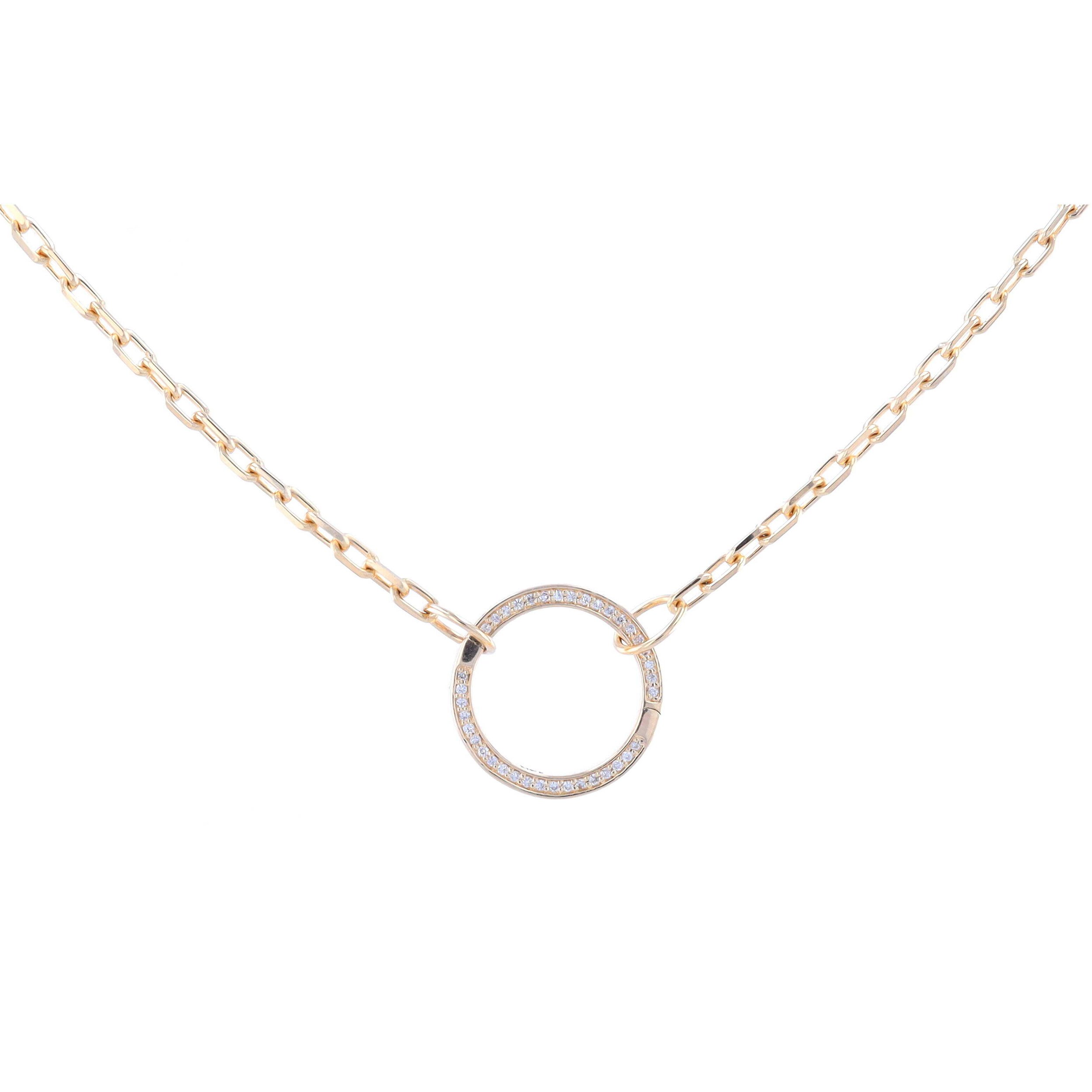 18" 14k Yellow Gold Long Box Chain With Large Circle Openable Bale with Diamonds