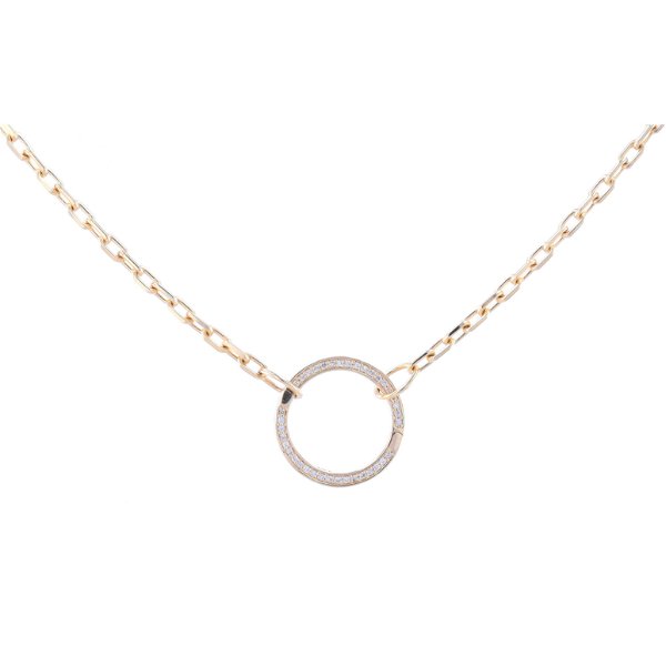 Closeup photo of 18" 14k Yellow Gold Long Box Chain With Large Circle Openable Bale with Diamonds