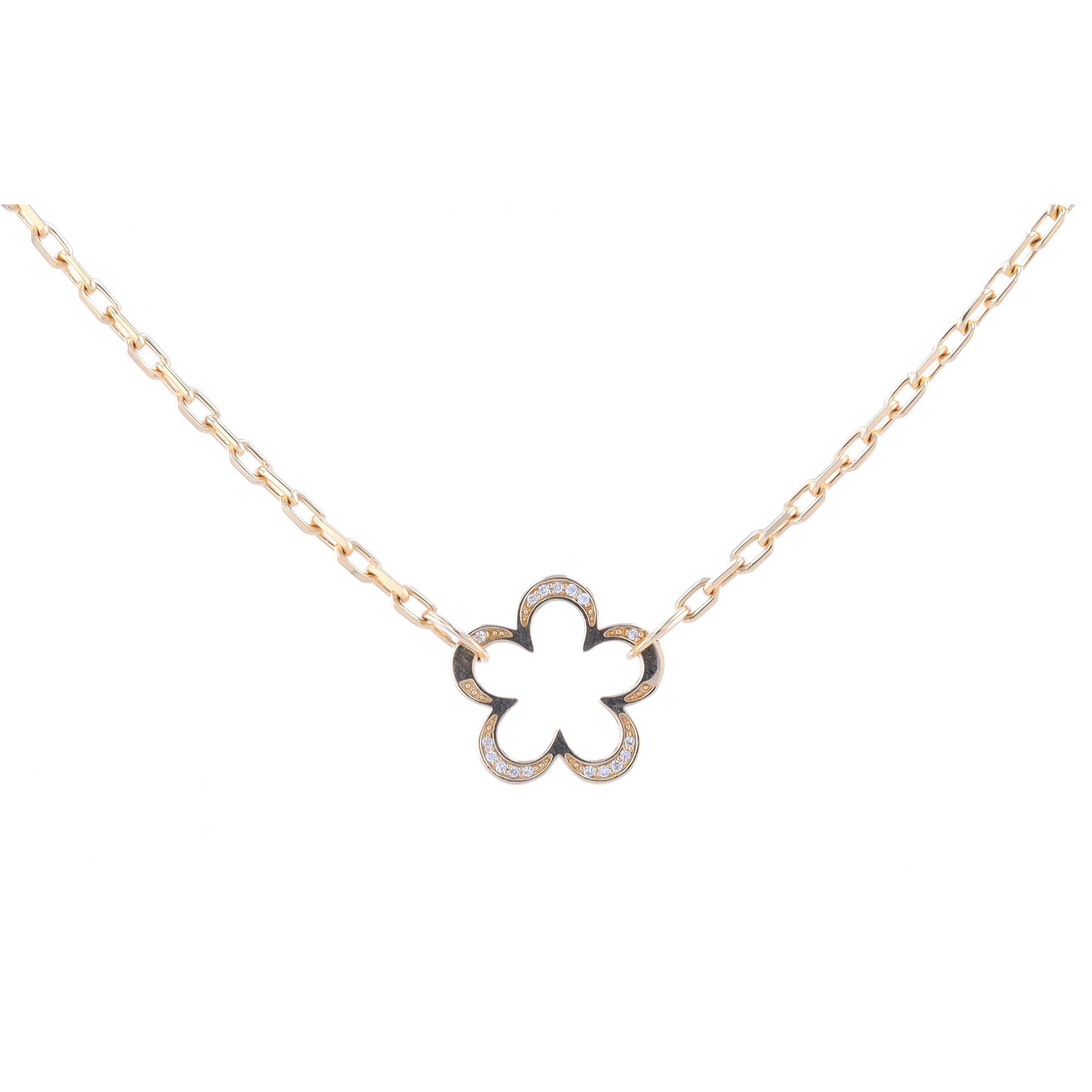 18" 14k Yellow Gold Long Box Chain With Flower Openable Bale with Diamonds