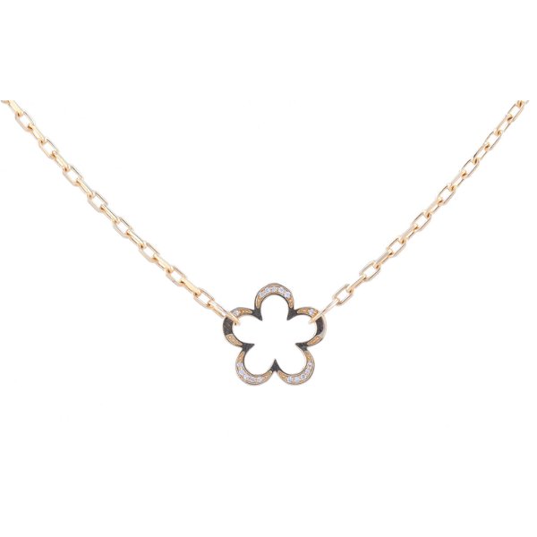 Closeup photo of 18" 14k Yellow Gold Long Box Chain With Flower Openable Bale with Diamonds