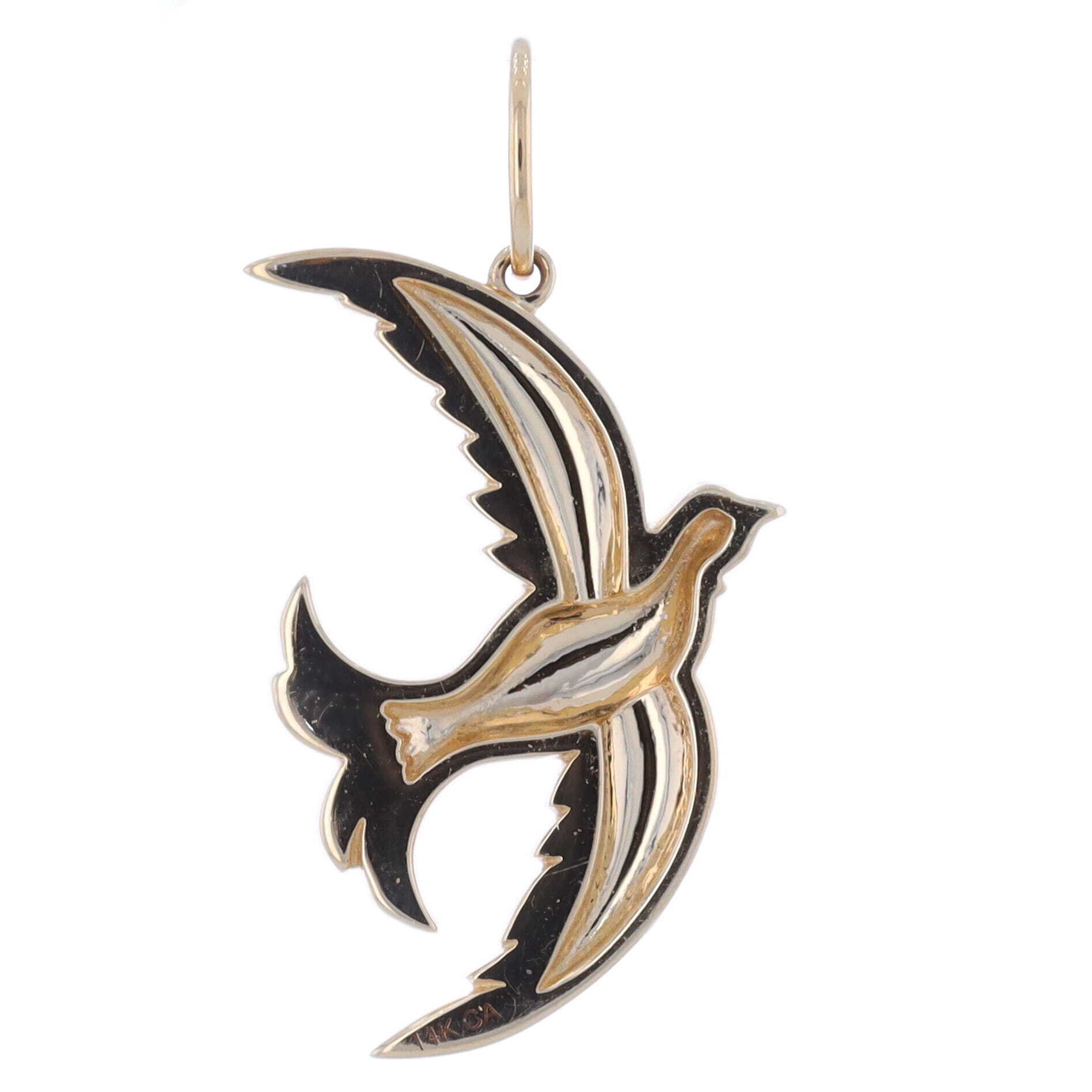 14k Gold and Pink Sapphire Swallow Pendant