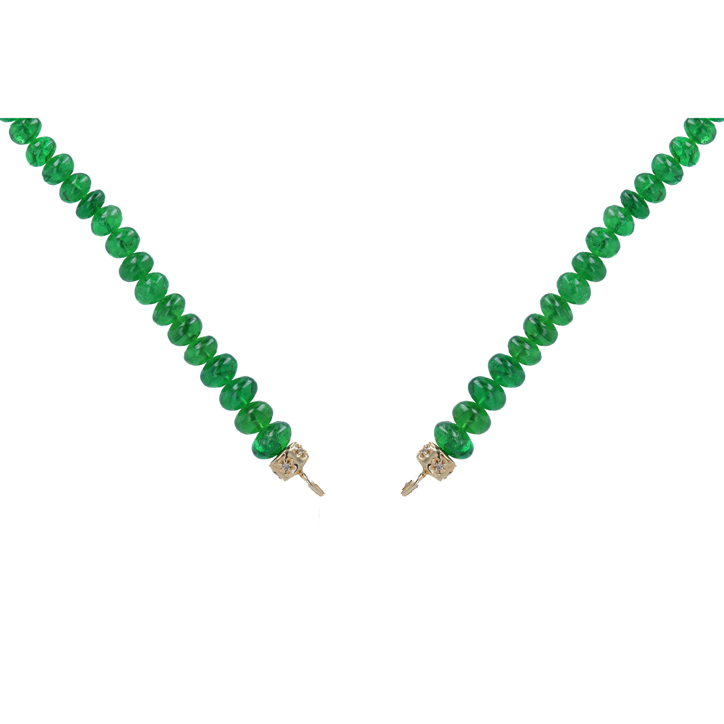 22" ~5mm Hand Polished Translucent Emerald Beaded Chain With 14k Gold Extension, and end Caps with Without Openable Bale