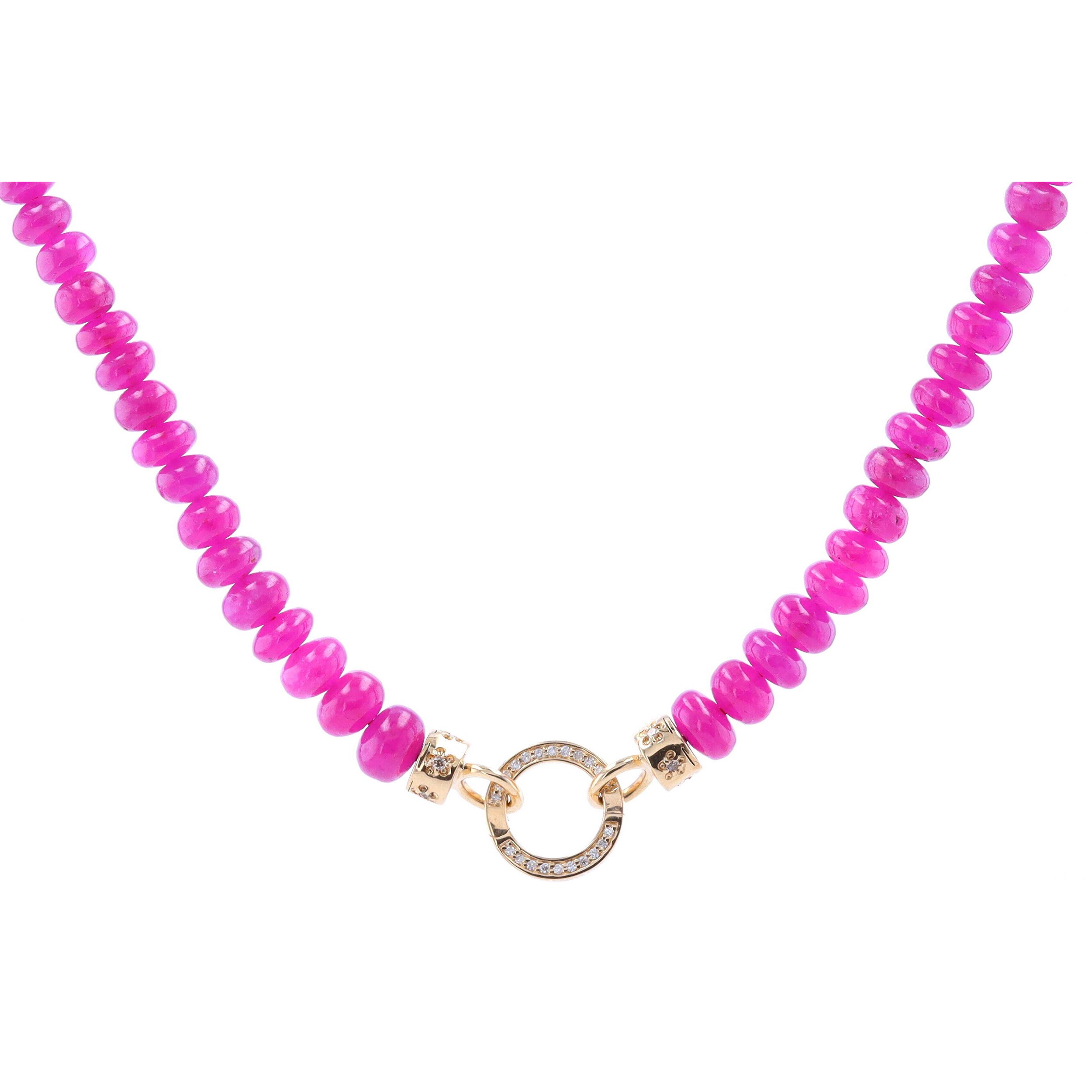 18-20" 4-5mm Hand Polished Pink Tourmaline Beaded Chain With 14k Gold Extension And Gold Caps and Small Circle
