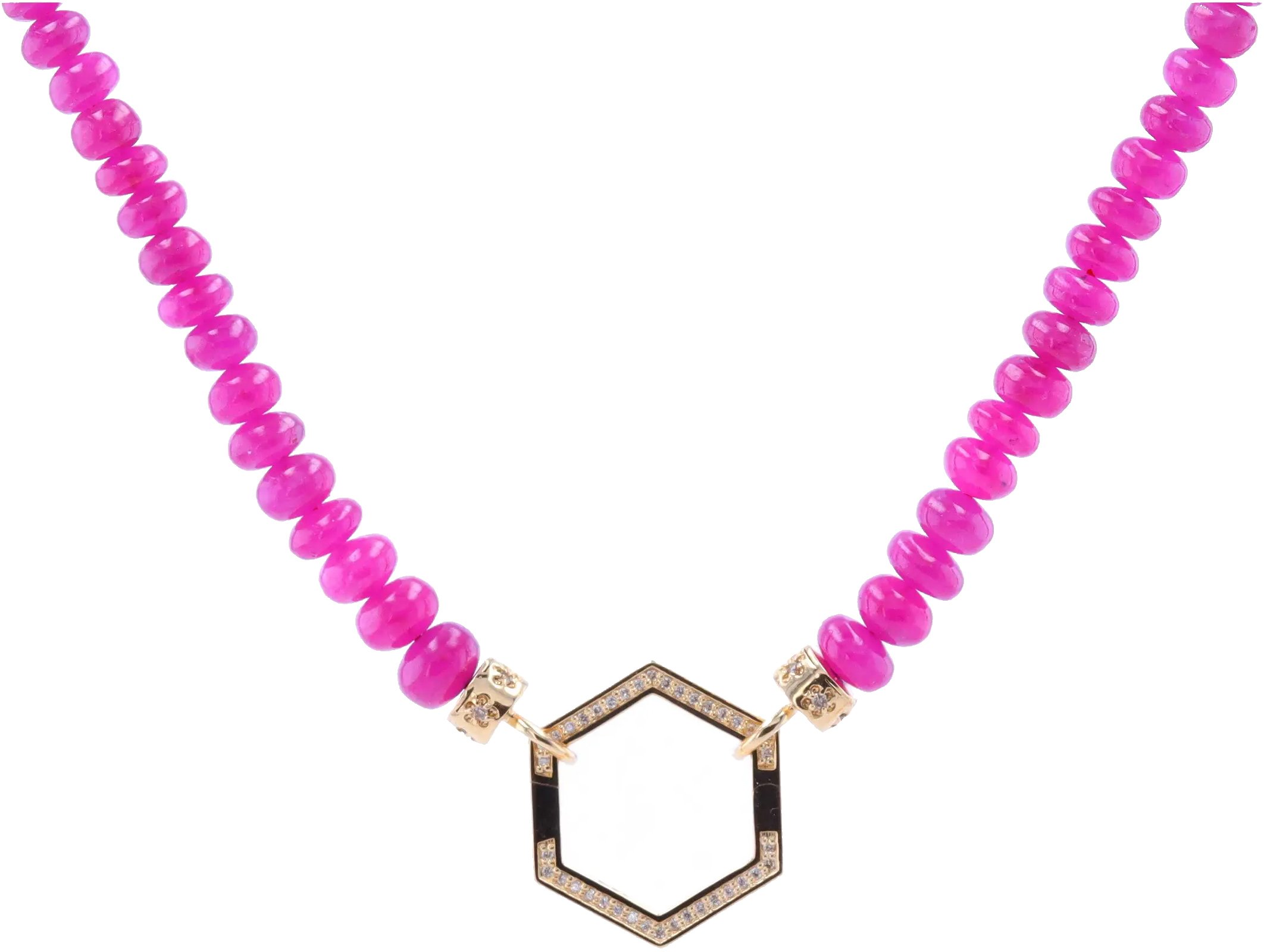 18-20" 4-5mm Hand Polished Pink Tourmaline Beaded Chain With 14k Gold Extension And Gold Caps and Hexagon