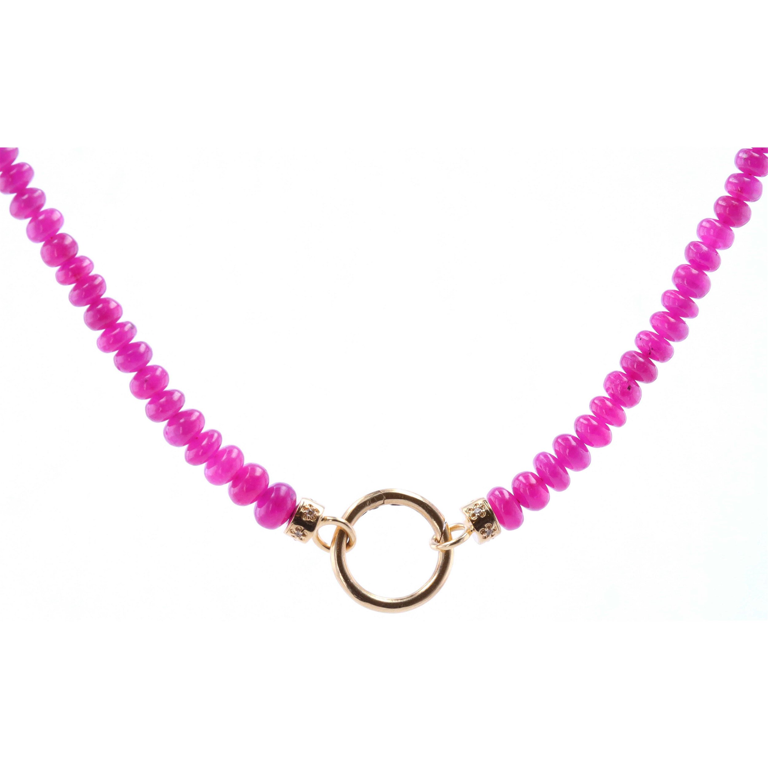 18-20" 4-5mm Hand Polished Pink Tourmaline Beaded Chain With 14k Gold Extension And Gold Caps and No Diamond Circle