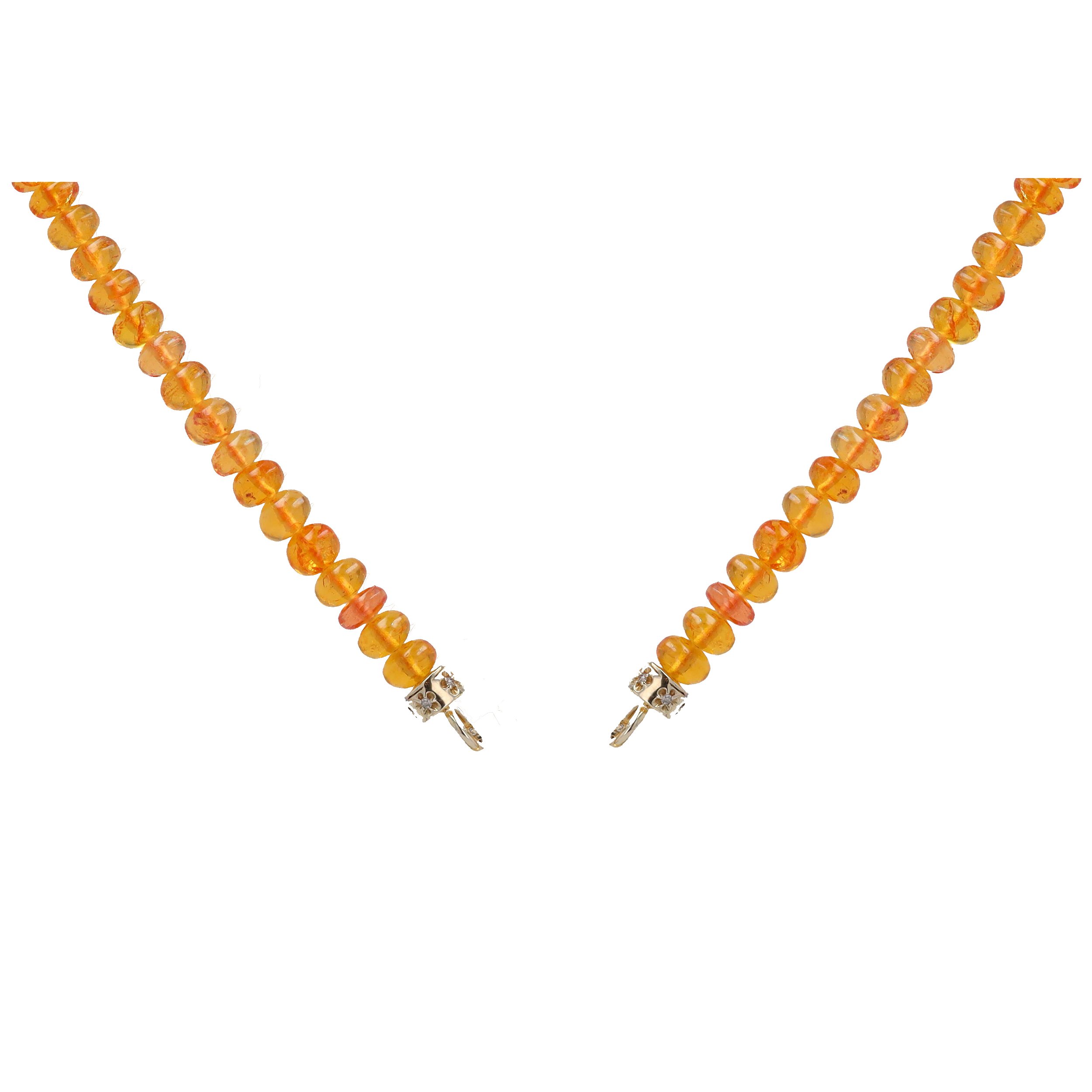 18"-20" 5mm Translucent Hand Polished Orange Garnet Beaded Chain With 14k Gold Extension And End Caps with Diamonds