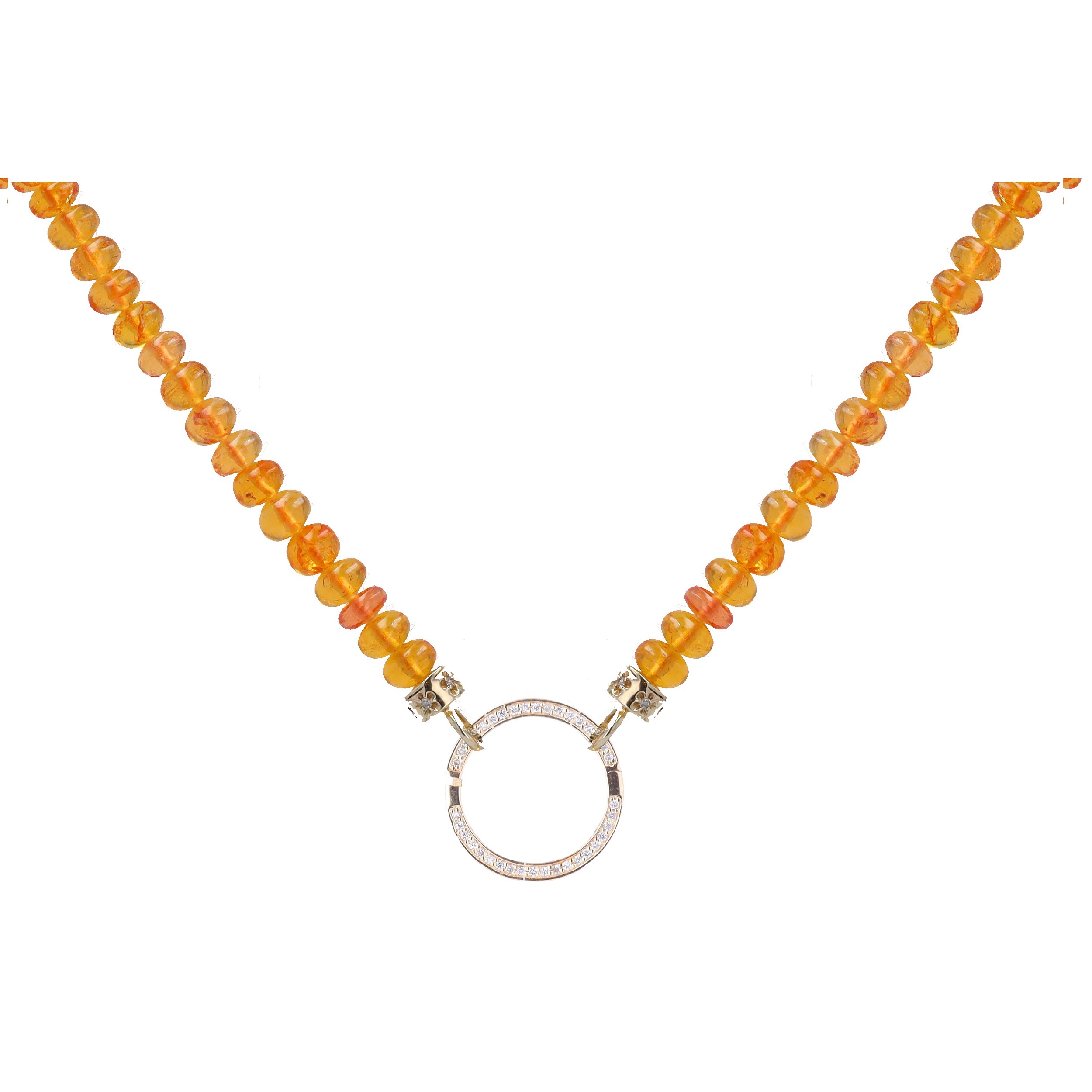 18"-20" 5mm Translucent Hand Polished Orange Garnet Beaded Chain With 14k Gold Extension And End Caps with Diamonds