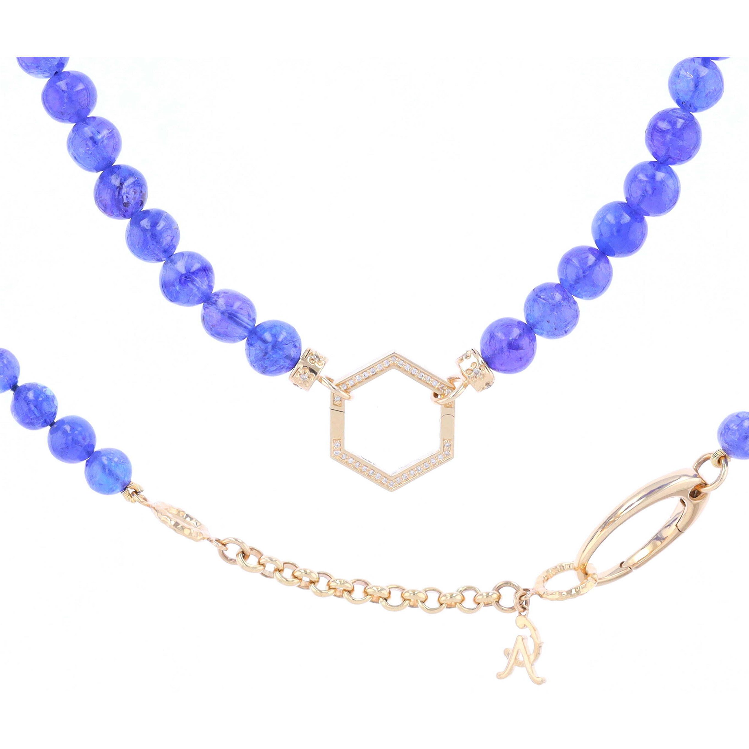 18.5"-20.5" 6.8mm Hand Polished Translucent Tanzanite Beaded Chain With 14k Gold Extension And Gold Caps sold with: {Open-able Bale Type}