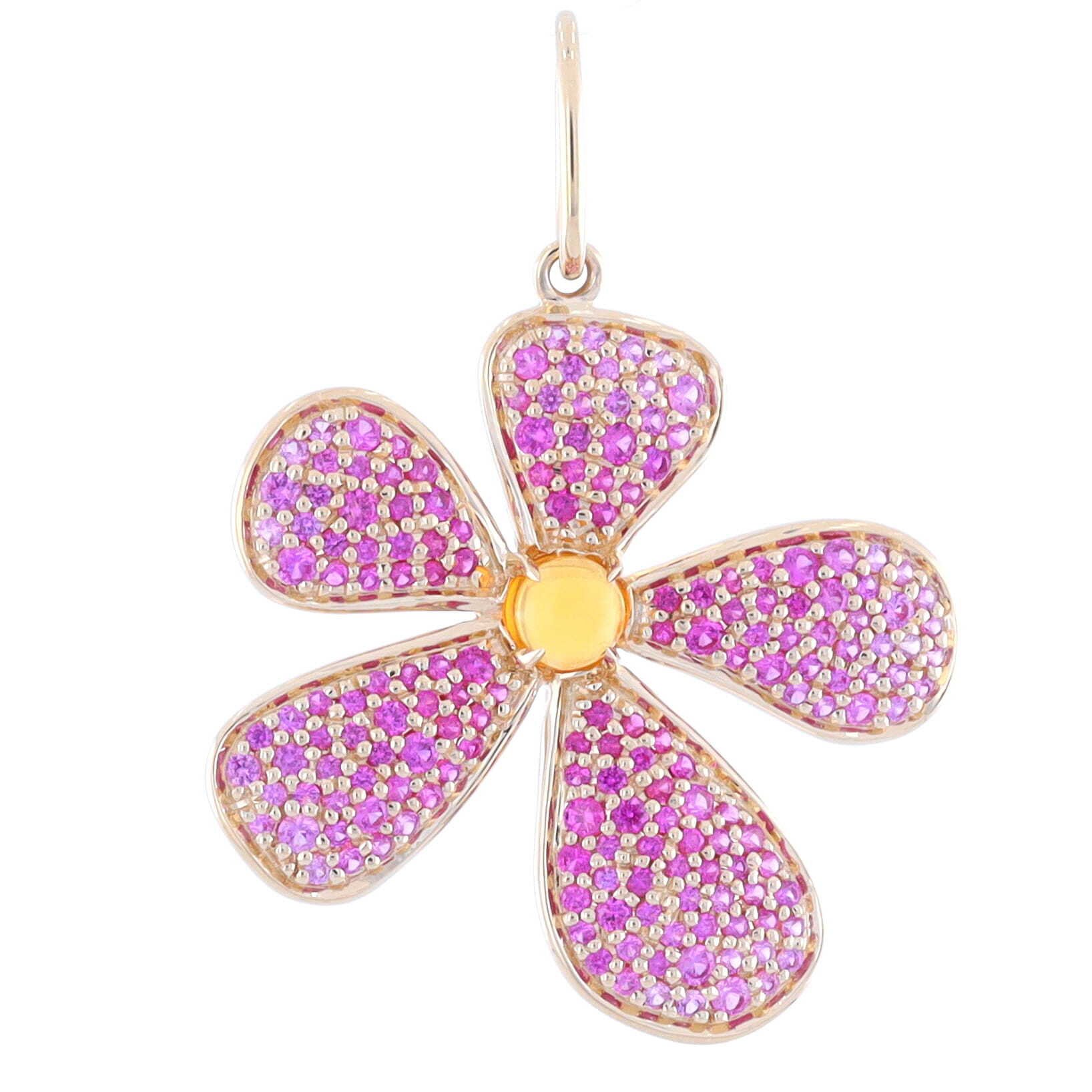 Large Pink Sapphire and Citrine Center Flower Pendant Charm