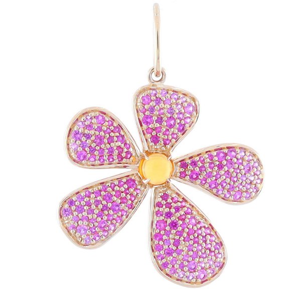 Closeup photo of Large Pink Sapphire and Citrine Center Flower Pendant Charm