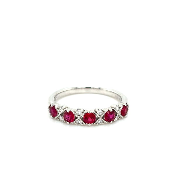 Closeup photo of 14k White Gold .63tw Ruby and Diamond Band