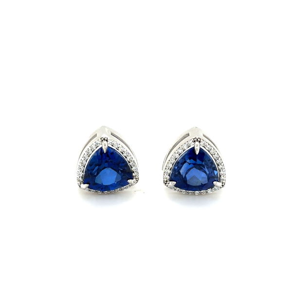 Closeup photo of 14k White Gold 5.17tw LG Sapphire and Diamond Earrings
