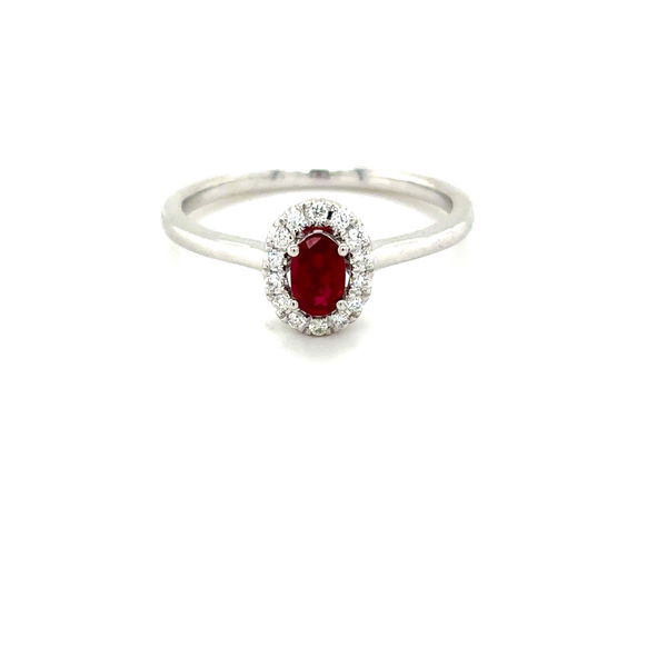 Closeup photo of 14k White Gold .30ct Ruby and Diamond Ring