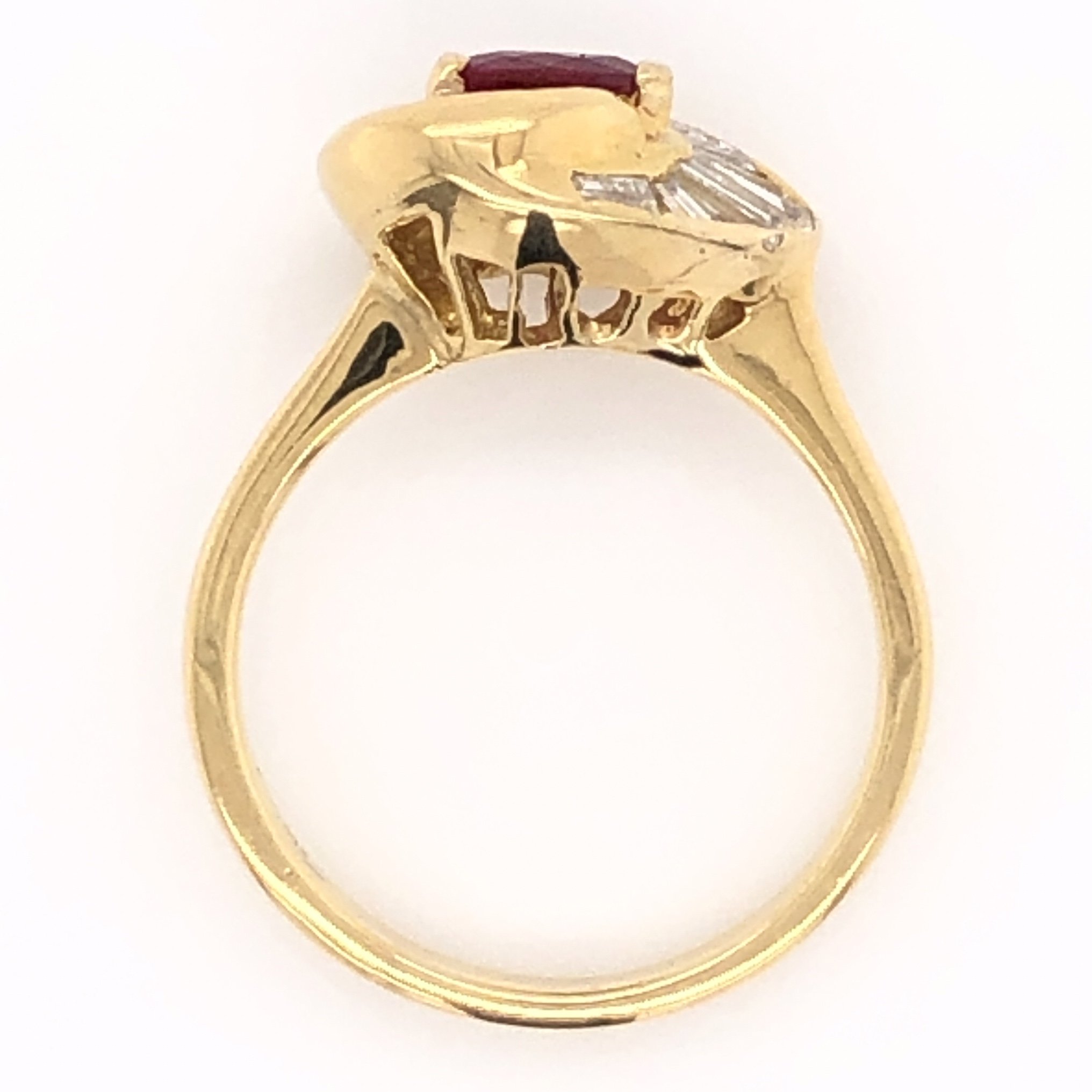 18K Yellow Gold .48ct Pear Shape Ruby & .65tcw Diamond Ring, c1960's, s6.5