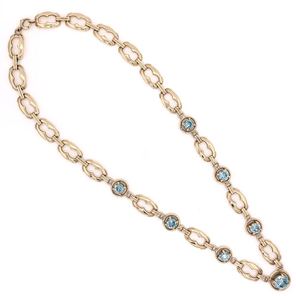 Closeup photo of 14K Yellow Gold Retro 12tcw Blue Zircon Necklace 26.3g, 16" Length