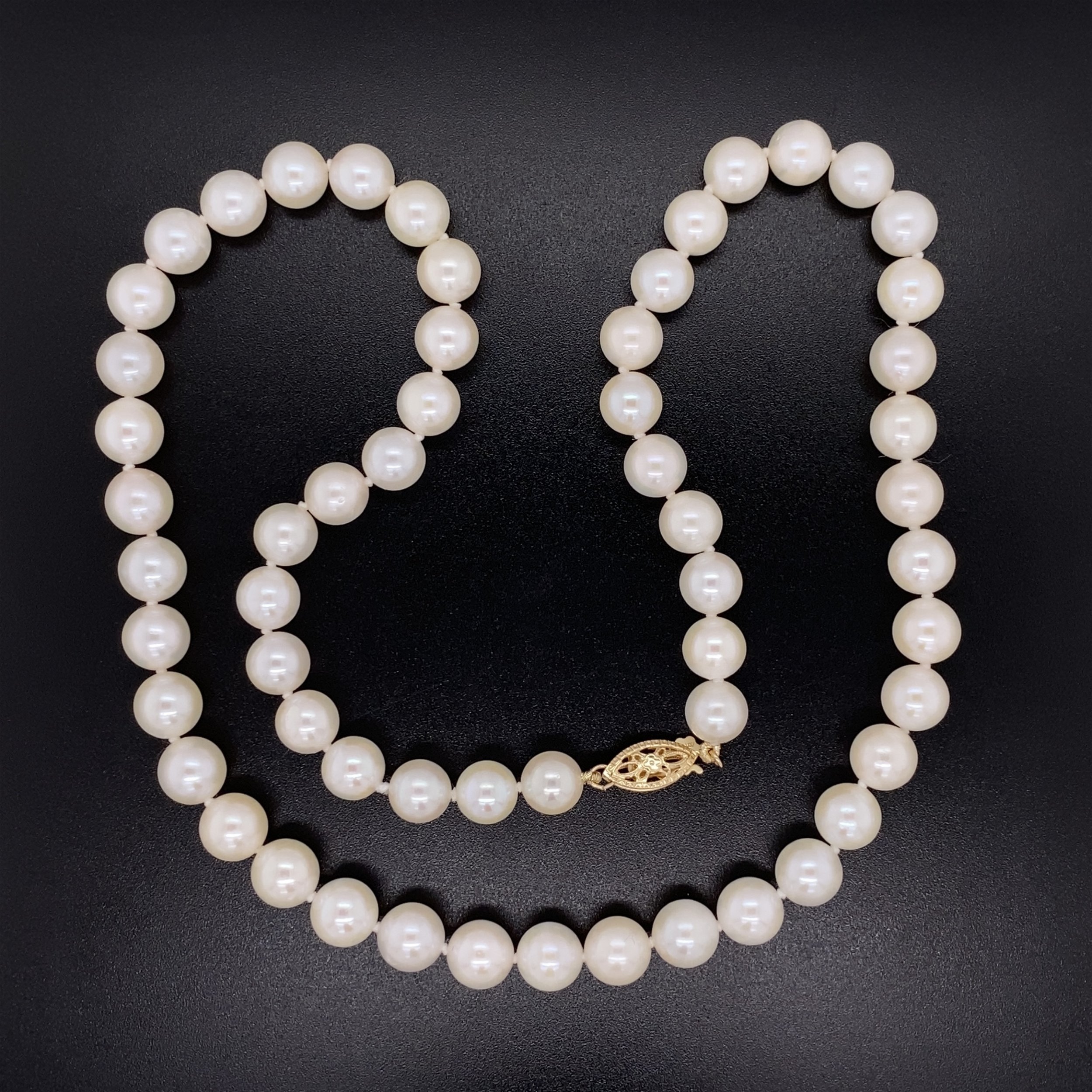 14K YG 7mm Freshwater White Pearl Necklace, 18"