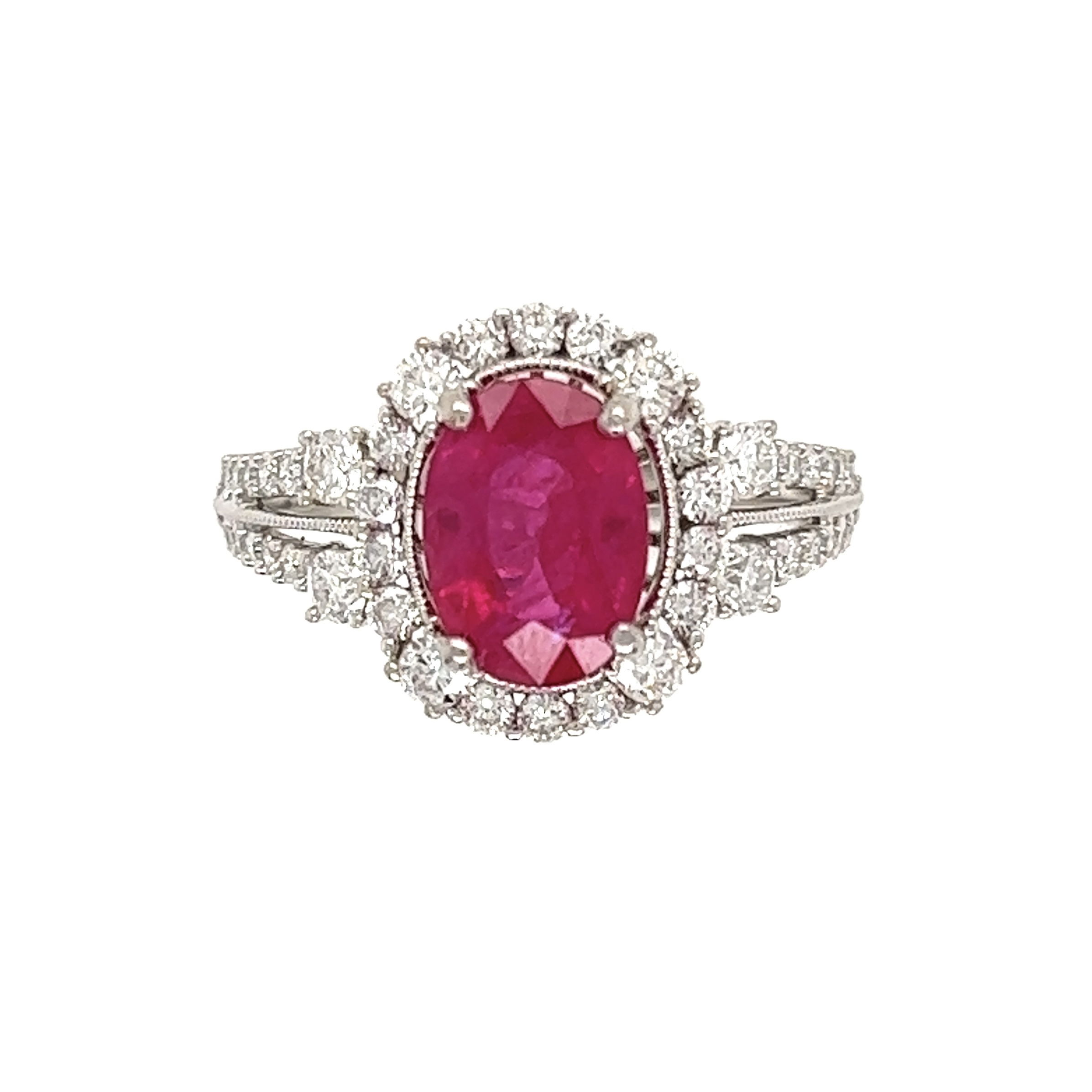 GIA# 5221073272 18K WG 2.03ct Oval BURMA Ruby GIA & .75tcw Diamond Ring 4.3g, s6 #5221073272