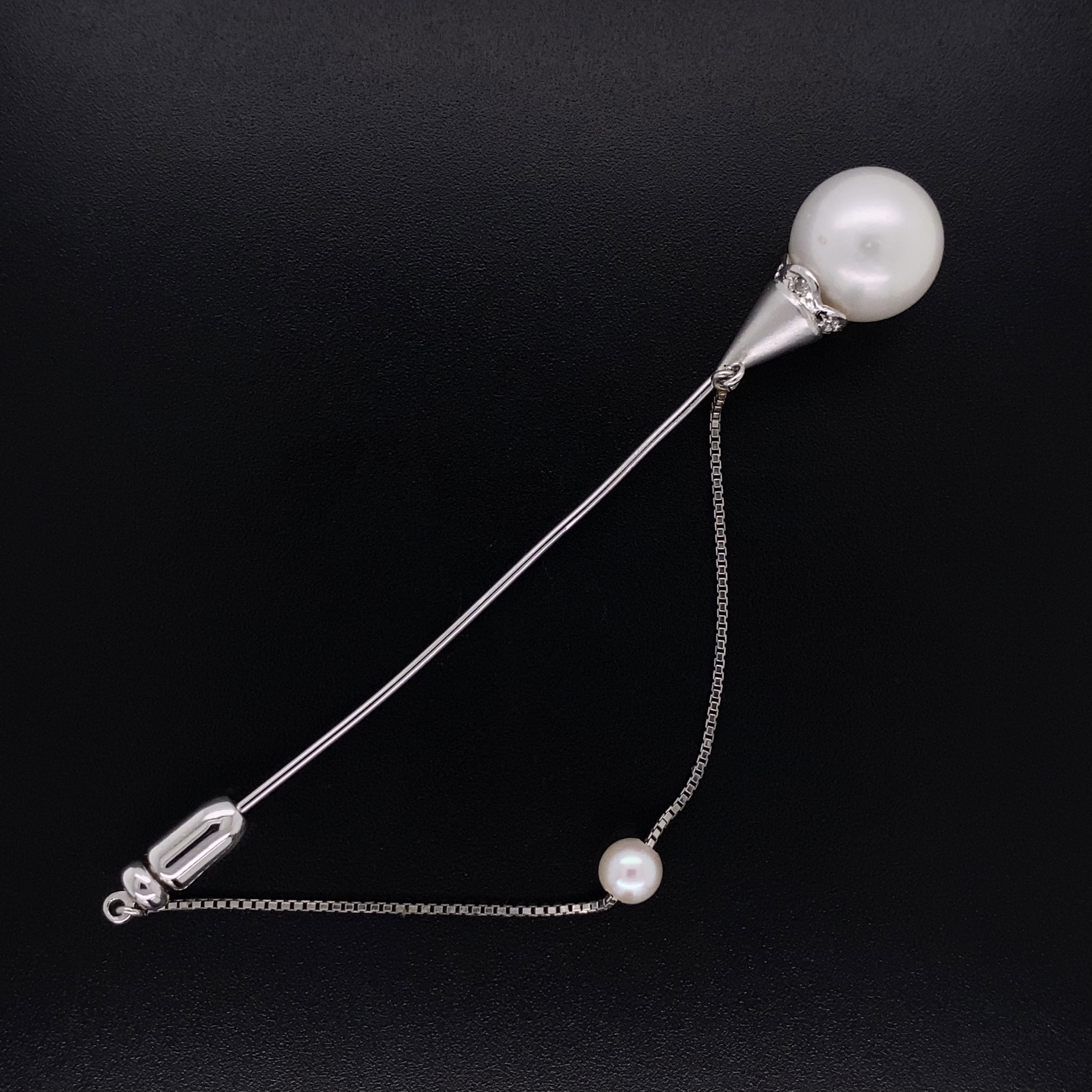 Platinum & 18K WG 10.2mm Pearl Stick Pin 4.4g, 3" Platinum & 18K WG 10.2mm Pearl Stick Pin 4.4g, 3"