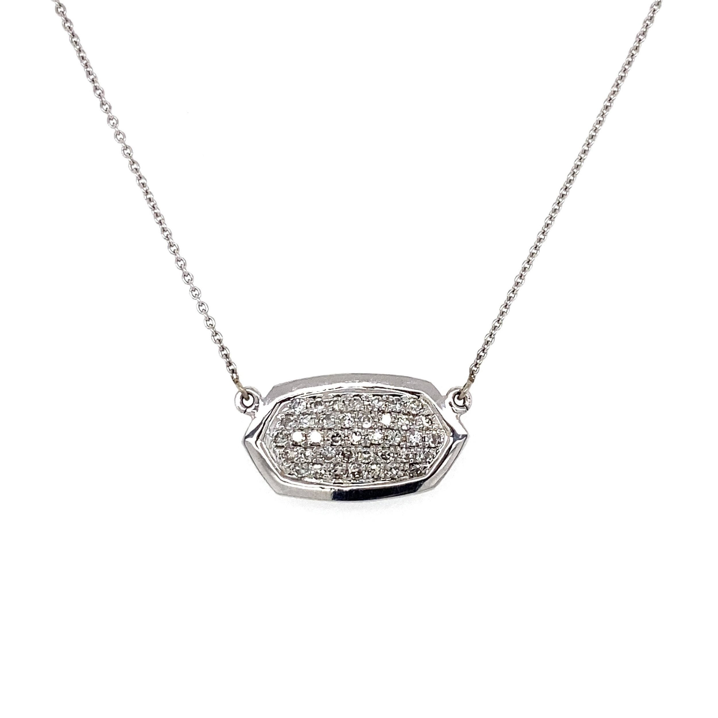 18K WG .42tcw Pave Diamond Bar Necklace 3.1g, 14K Chain 16"