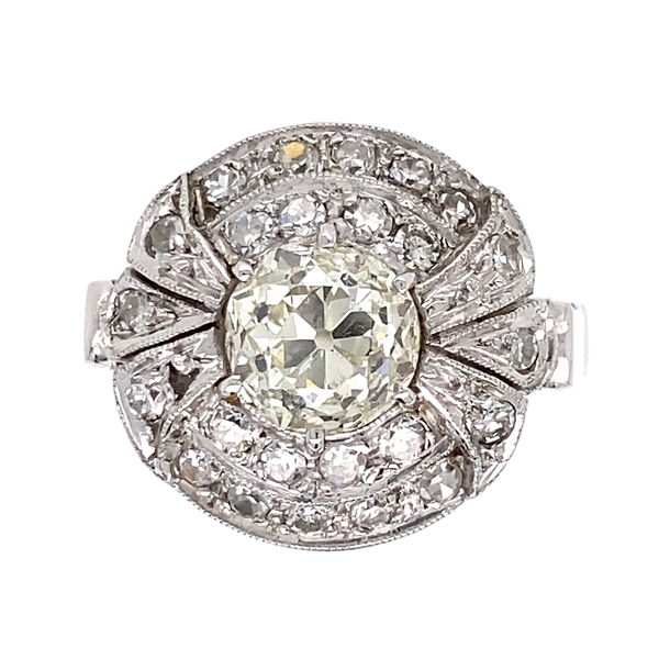 Closeup photo of Platinum on 14K 1.49ct Old European Cut Diamond & .49tcw Diamonds Ring 7.2g, s6.5